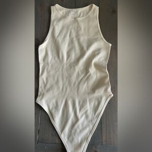 OQQ Cream Ribbed Bodysuit